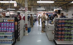 military personnel at exchange store in kandahar